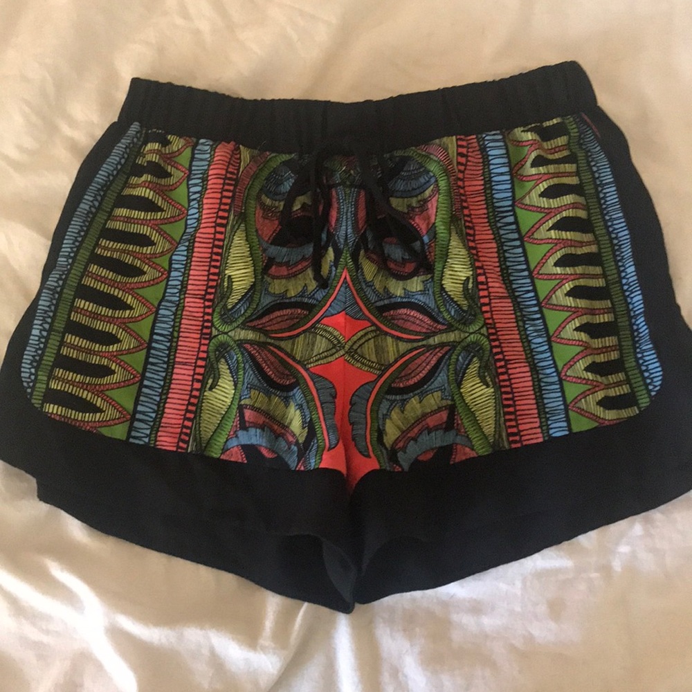 Black and coral patterned shorts